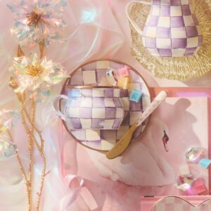 Enamel Teacup & Saucer – Violet Check, Saucer