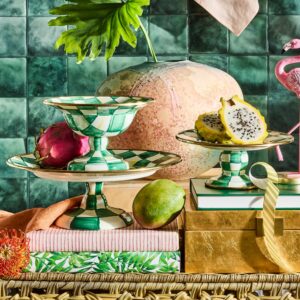 Check Enamel Compote – Emerald Check, Large