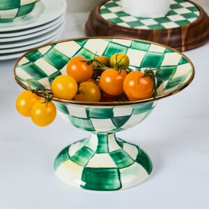 Check Enamel Compote – Emerald Check, Small