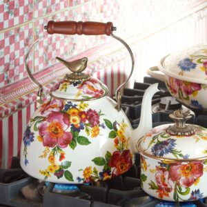 White Flower Market 3 Quart Tea Kettle with Bird