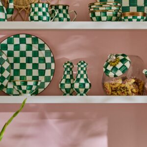 Enamel Salt & Pepper Shakers – Emerald Check, Large