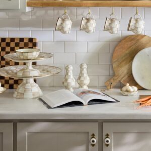 Enamel Salt & Pepper Shakers – Mocha Check, Large