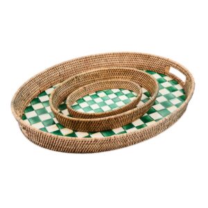 Check Enamel & Rattan Tray – Emerald Check, Small