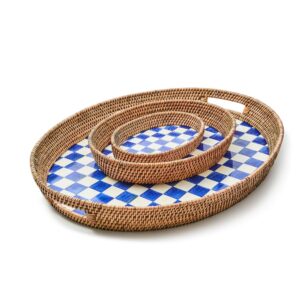 Check Enamel & Rattan Tray – Royal Check, Small