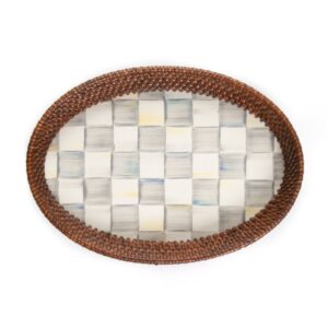 Sterling Check Rattan & Enamel Small Serving Tray