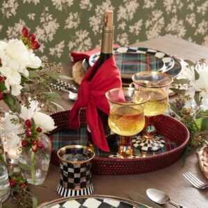 Tartan Enamel & Rattan Tray – Black Tartan, Large