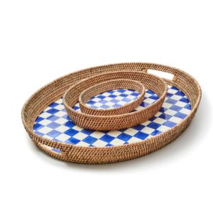 Check Enamel & Rattan Tray – Royal Check, Large