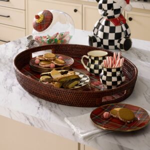 Tartan Enamel & Rattan Tray – Red Tartan, Party