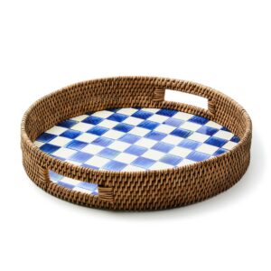Check Enamel & Rattan Tray – Royal Check, Round