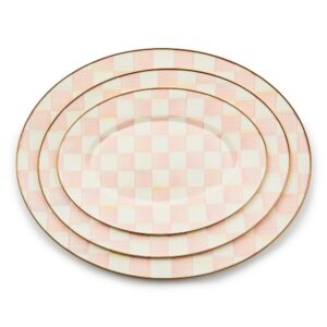 Check Enamel Oval Platter – Rosy Check, Medium