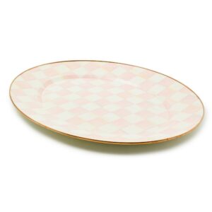 Check Enamel Oval Platter – Rosy Check, Large