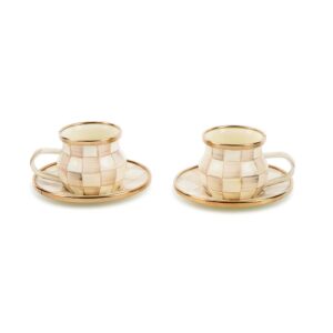 Rosy Check Espresso Cup & Saucer Set – Mocha Check