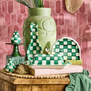 Rosy Check Napkin Holder – Emerald Check