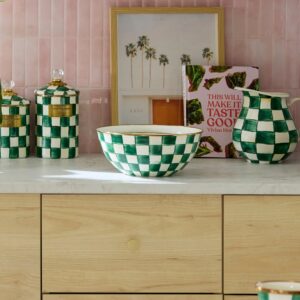 Emerald Check Enamel Everyday Bowl – Emerald Check, Medium
