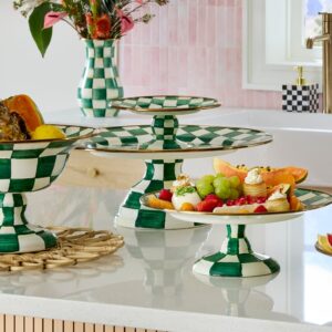 Check Pedestal Platter – Emerald Check, Large