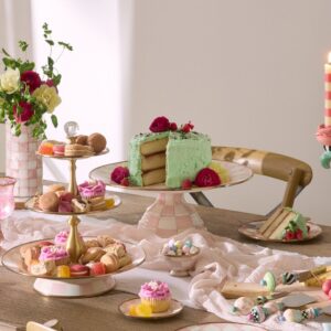 Check Pedestal Platter – Rosy Check, Large