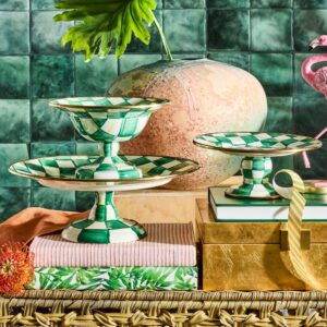 Check Pedestal Platter – Emerald Check, Small