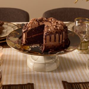 Floral Pedestal Platter – Wild Rose Brown, Small