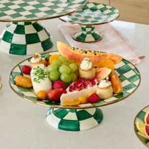 Check Pedestal Platter – Emerald Check, Mini