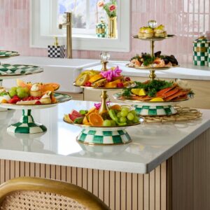 Enamel Sweet Stand – Emerald Check, Two Tier