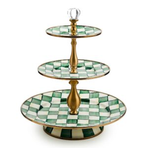 Enamel Sweet Stand – Emerald Check, Three Tier