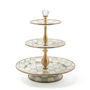 Enamel Sweet Stand – Sterling Check, Three Tier