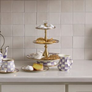 Enamel Sweet Stand – Violet Check, Three Tier