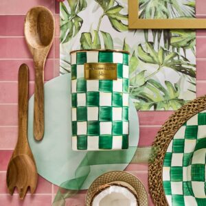 Emerald Check Utensil Holder