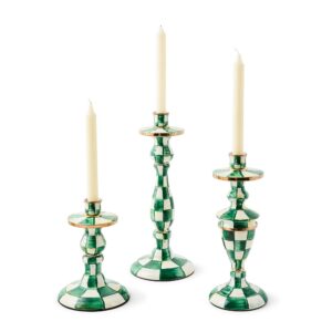Enamel Dinner Candlestick Holder – Emerald Check, Small