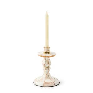 Enamel Dinner Candlestick Holder – Mocha Check, Small