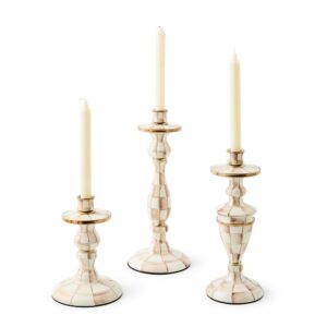 Enamel Dinner Candlestick Holder – Mocha Check, Medium