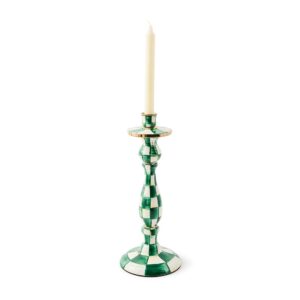 Enamel Dinner Candlestick Holder – Emerald Check, Large