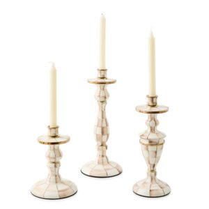 Enamel Dinner Candlestick Holder – Mocha Check, Large