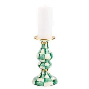 Enamel Pillar Candlestick Holder – Emerald Check, Medium