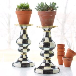 Enamel Pillar Candlestick Holder – Courtly Check, Medium