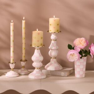 Enamel Pillar Candlestick Holder – Rosy Check, Medium