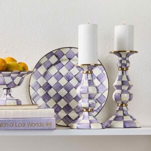 Enamel Pillar Candlestick Holder – Violet Check, Medium
