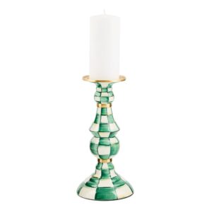 Enamel Pillar Candlestick Holder – Emerald Check, Large