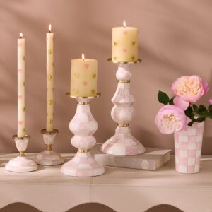 Enamel Pillar Candlestick Holder – Rosy Check, Large