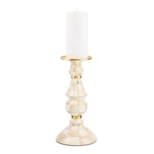 Enamel Pillar Candlestick Holder – Mocha Check, Large