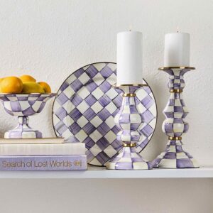 Enamel Pillar Candlestick Holder – Violet Check, Large