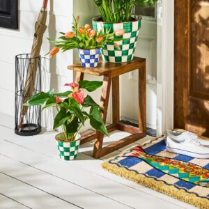 Rosy Check Small Garden Pot – Emerald Check